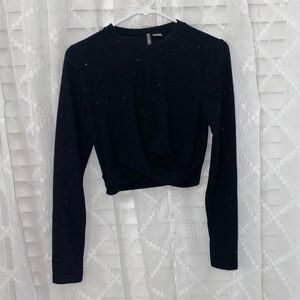 H&M Sparkle Black Long Sleeve Crop Top